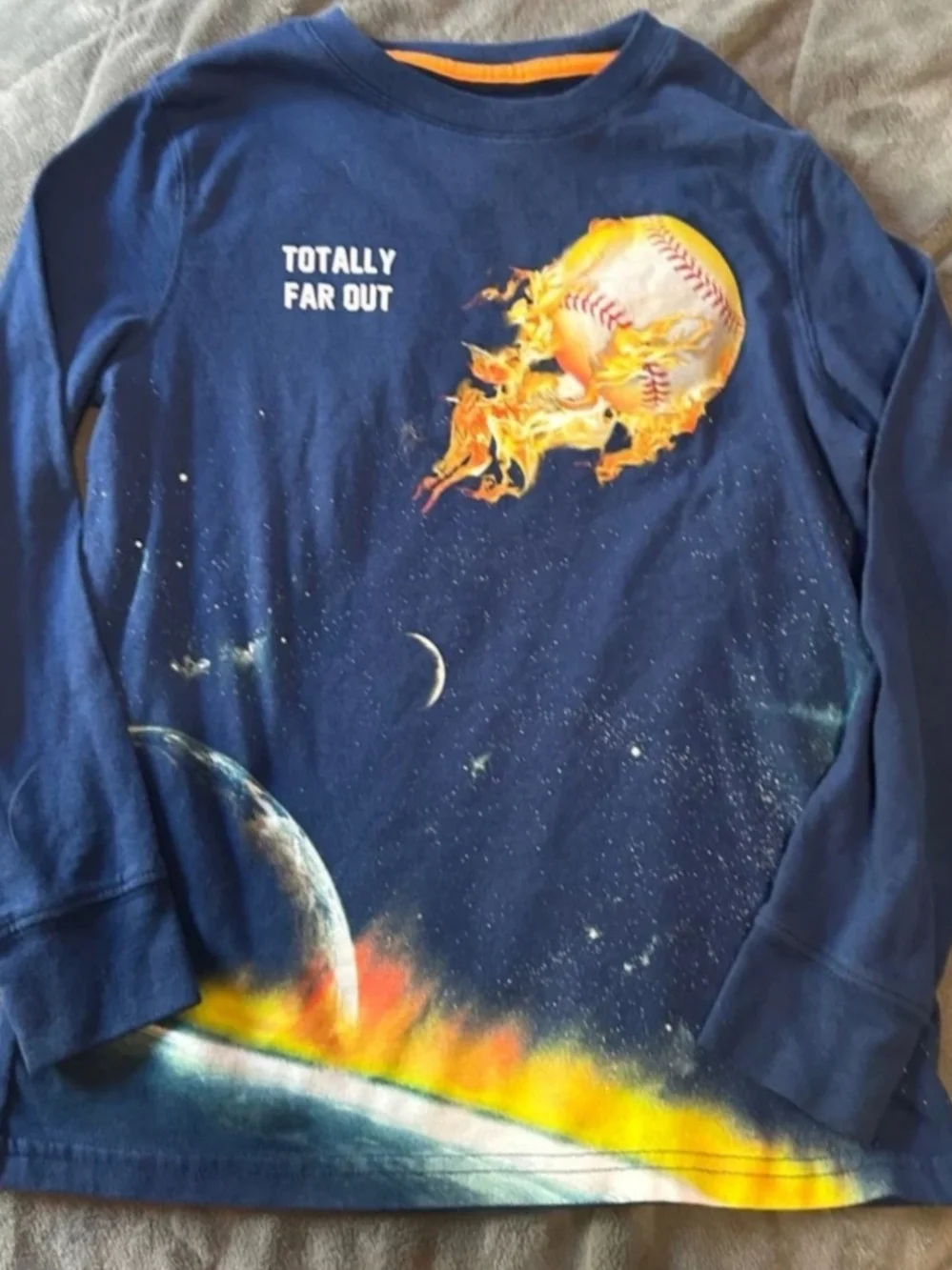 Old Navy Navy Long-Sleeve Tee with Flaming Baseball Graphic